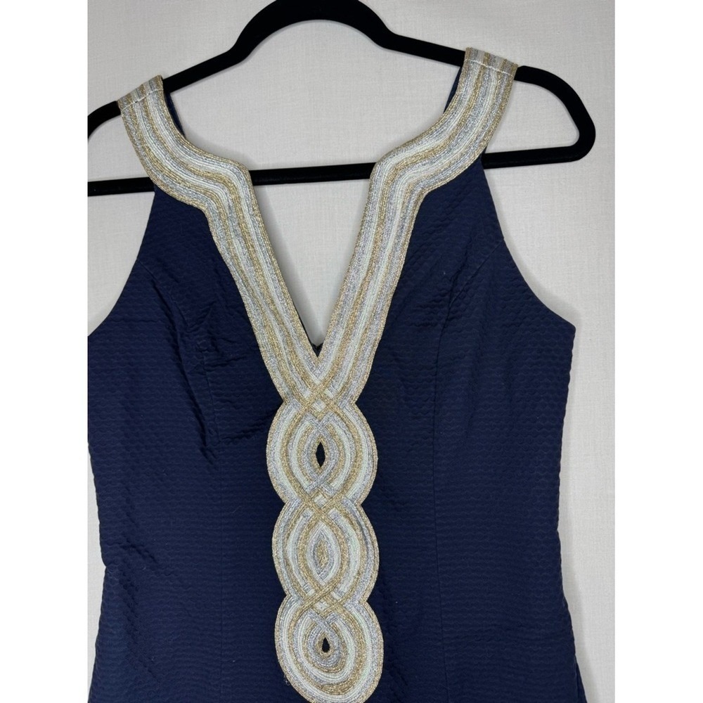 Lilly Pulitzer Womens Valli Shift Dress Sz 6 Cotton Navy Metallic Rope Nautical - Picture 5 of 9